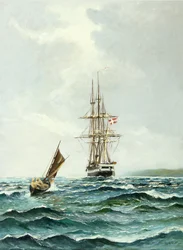 Meereslandschaft mit der Fregatte Jylland